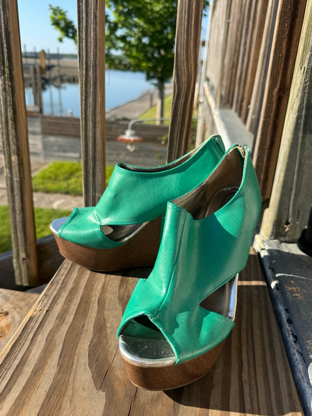 Laundry By Shelli Segal Teal Open-Toe Wedge Sandals